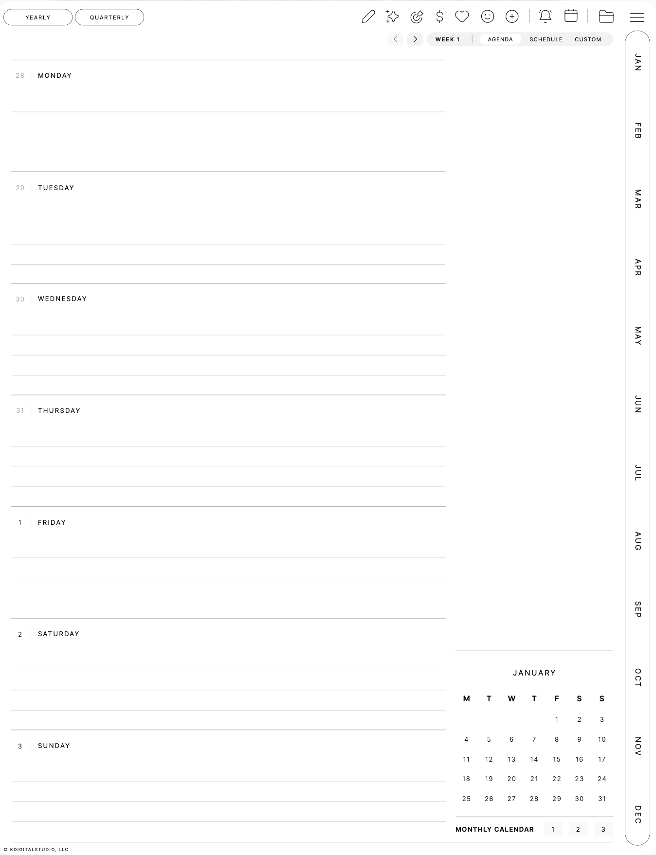 Classic weekly agenda, Portrait · Light